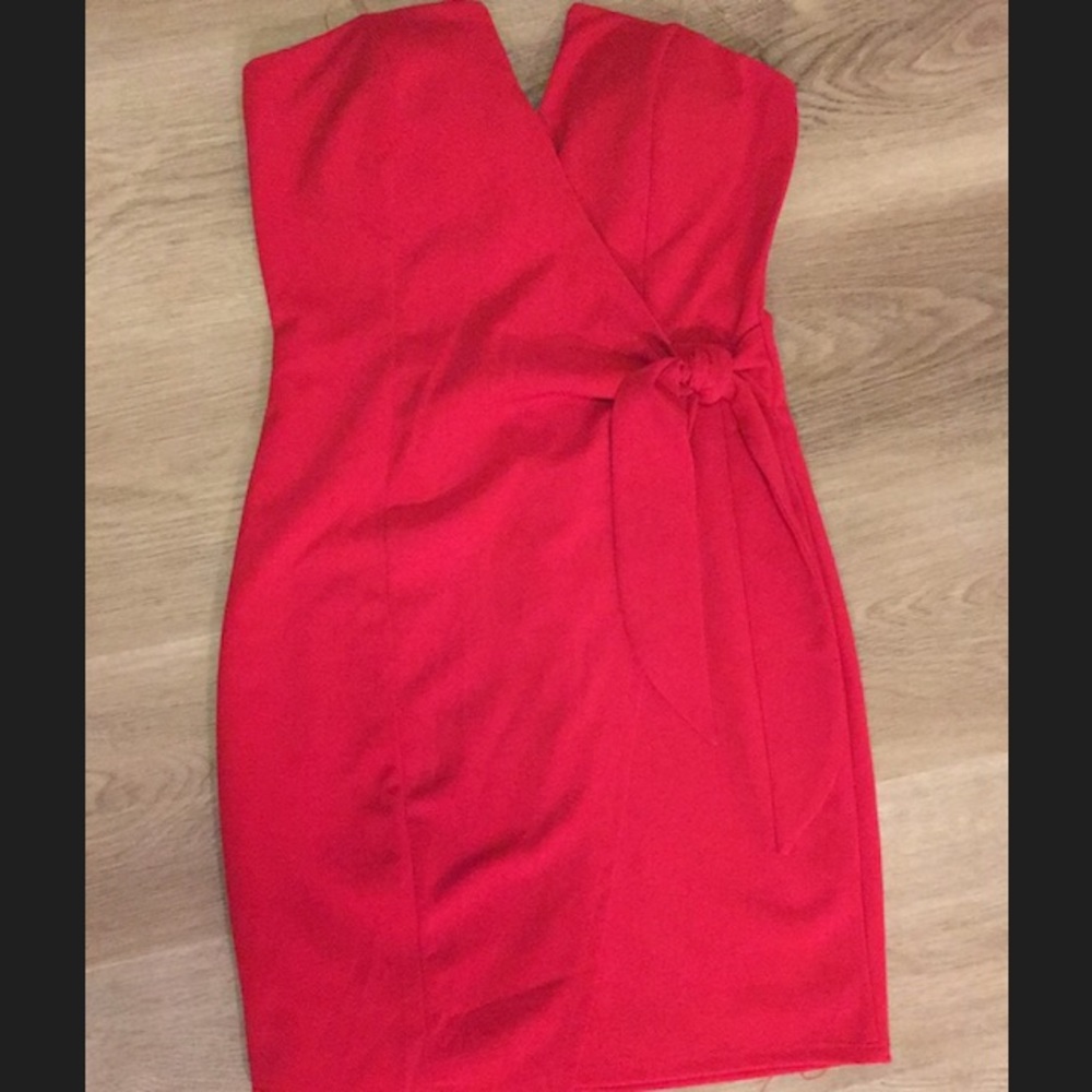 Strapless asymmetrical wrap dress